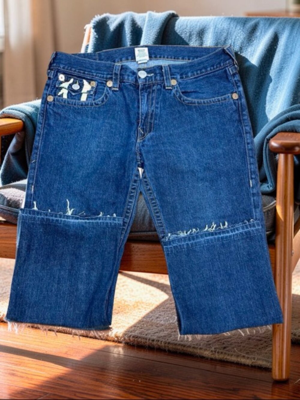 Y2K Baggy USA Made True Religion Men Blue Jeans 38" (Fit 40"x29") Raw Legs(84) - Picture 3 of 15